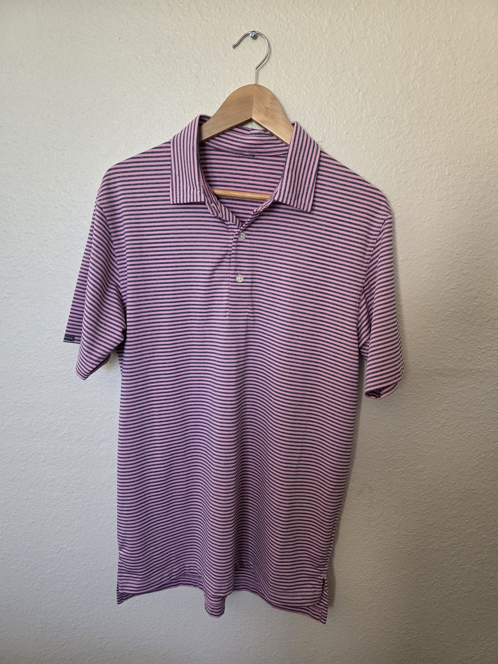 Dunning Golf Men's Pink & Navy Stripe Polo Shirt